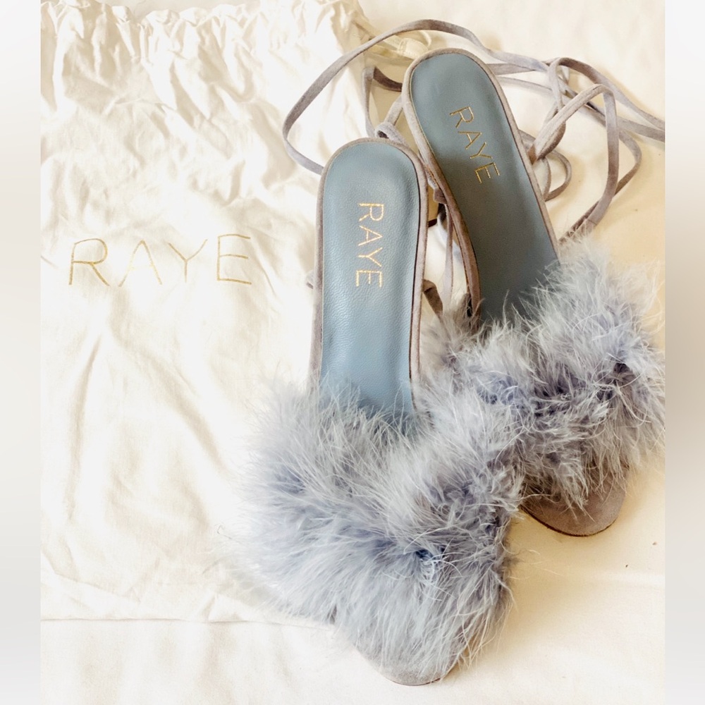 NEW Raye‎ Fara Periwinkle Lavender Feather and Suede Strappy Heels 8.5 - Picture 8 of 8